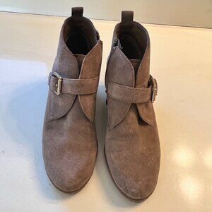 Franco Sarto Anita Brown Taupe Buckle Wedge Suede Ankle Boots, Women’s Size 6.5
